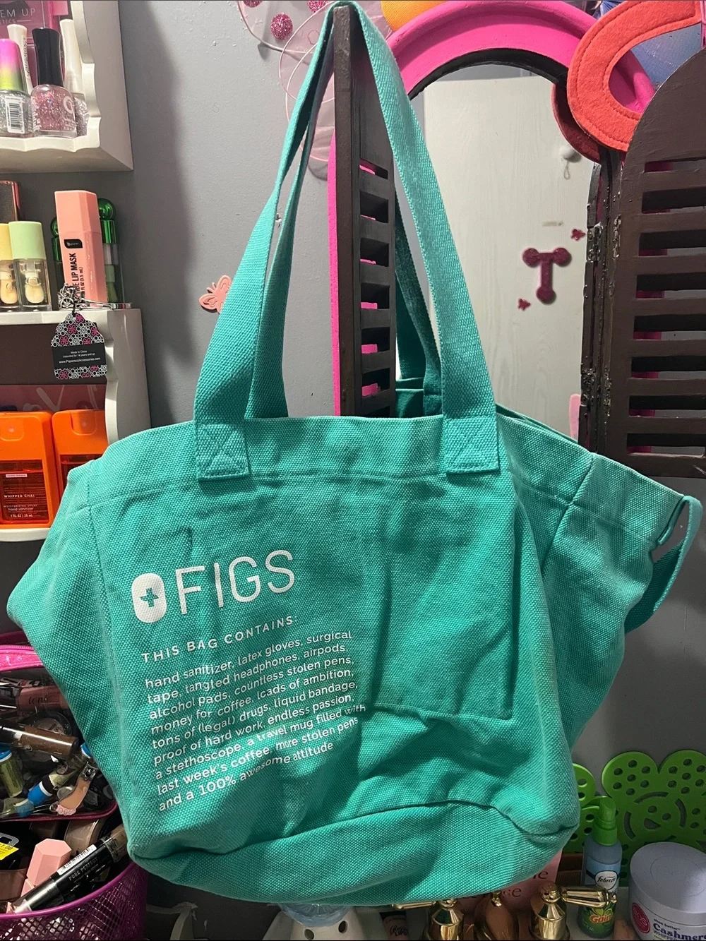 Figs Large Tote Bag in Teal Green